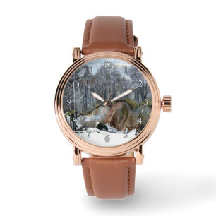 Snowy ravine painting watercolor watch