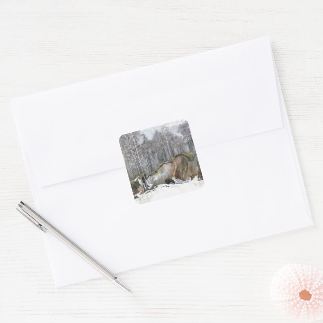 Snowy ravine square sticker (Envelope)