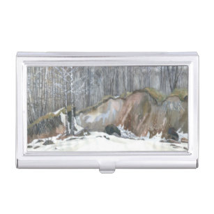 Snowy ravine watercolor business card holder