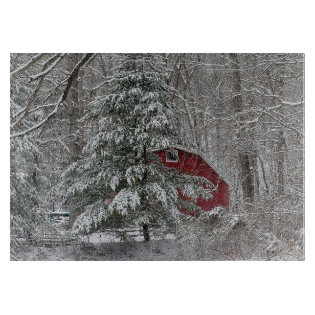Snowy Red Barn Cutting Board (Front)