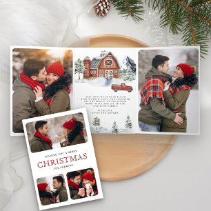 Snowy Red Barn Forest Photo Collage Christmas Tri-Fold Holiday Card