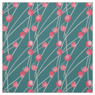Snowy Red Berries on Dark Green Fabric