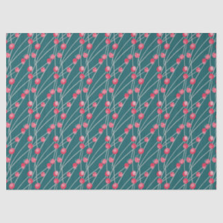Snowy Red Berries on Dark Green Tissue Paper