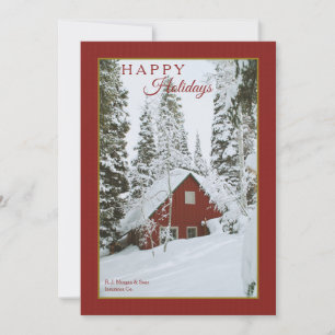 Snowy Red Cabin Holiday Card