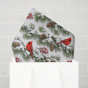 Snowy Red Cardinal Evergreen Winter Tissue Paper