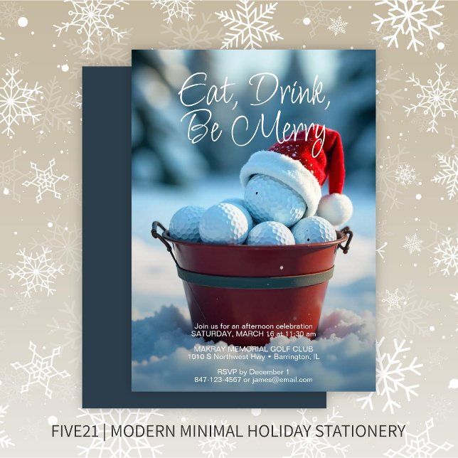 Snowy Red Christmas Golf Ball Bucket Holiday Card (Creator Uploaded)