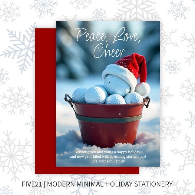 Snowy Red Christmas Golf Ball Bucket Holiday Card (Creator Uploaded)
