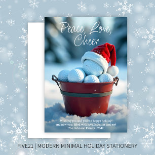 Snowy Red Christmas Golf Ball Bucket Holiday Card