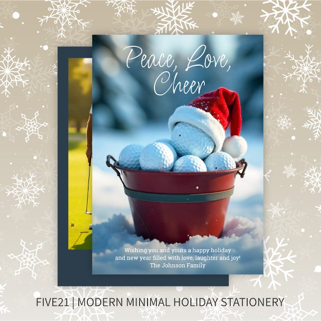 Snowy Red Christmas Golf Ball Bucket Photo Holiday Card (Creator Uploaded)
