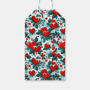 Snowy Red Christmas Hearts and Holly Gift Tags