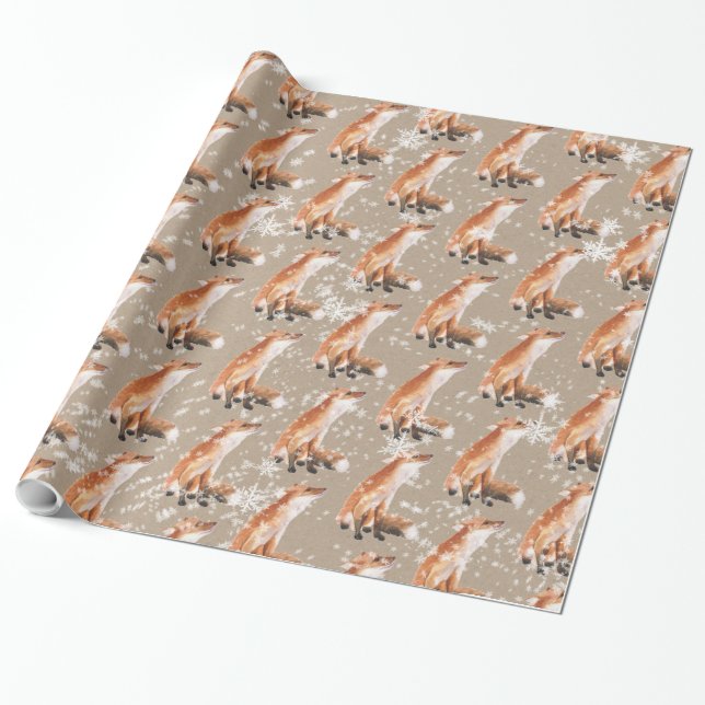 Snowy Red Fox Kraft Paper Wrapping (Unrolled)