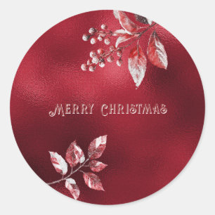 Snowy Red Leaves Christmas Holiday Sticker