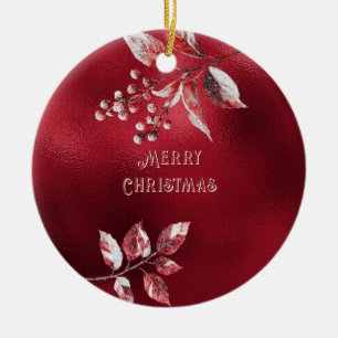 Snowy Red Leaves Christmas Ornament