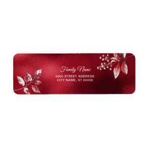 Snowy Red Leaves Christmas Return Address Lab Label