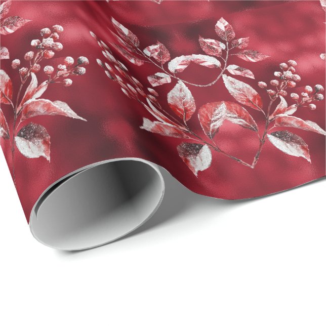 Snowy Red Leaves Christmas Wrapping Paper (Roll Corner)