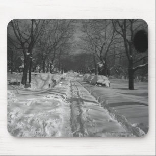 Snowy residential street mouse pad