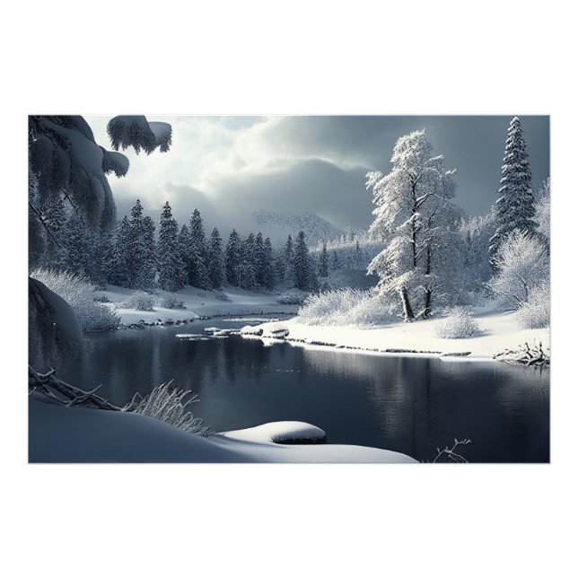 Snowy river landscape: a winter idyll photo print (Front)
