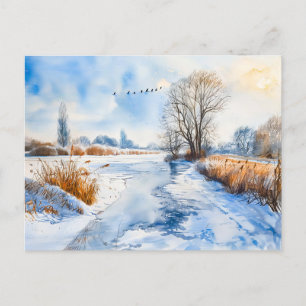 Snowy Riverbank in Winter Havelland Watercolor Postcard