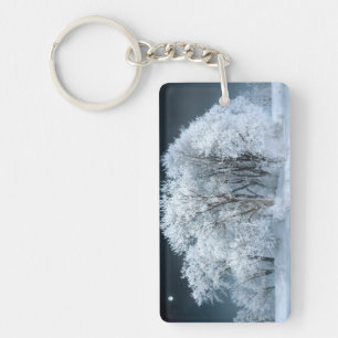 Snowy Road through Frosted Trees Key Ring