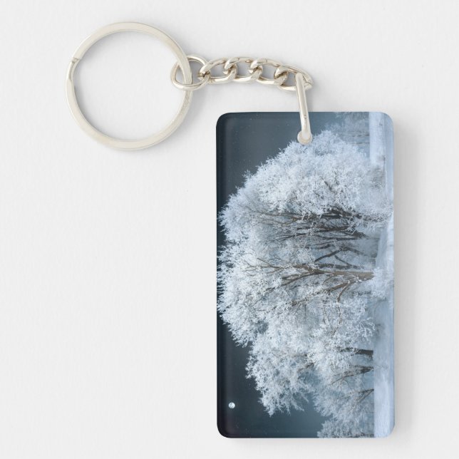 Snowy Road through Frosted Trees Key Ring (Front)
