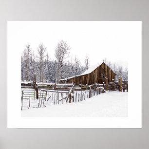 Snowy Rural Barn Scene Photograph Poster