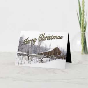 Snowy Rustic Countryside Barn Typography Custom Holiday Card