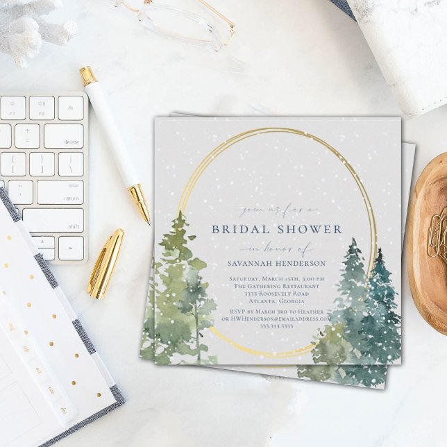 Snowy Rustic Pines Bridal Shower Invitation (Creator Uploaded)