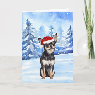 Snowy Santa Chihuahua Watercolor Christmas Card