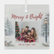 Snowy Scene Christmas Card with Family Photo