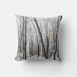 Snowy Scene in Woodland Michigan Cushion