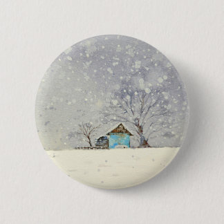 Snowy scenery watercolor 6 cm round badge
