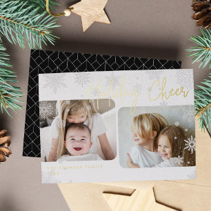 Snowy Script 2 Photo Foil Holiday Card