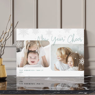 Snowy Script   2 Photo Happy New Year Holiday Card
