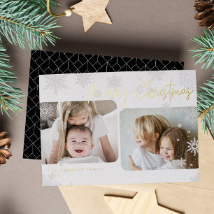 Snowy Script 2 Photo Merry Christmas Foil Holiday Card