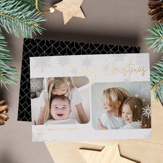 Snowy Script | 2 Photo Merry Christmas Foil Holiday Card (Creator Uploaded)