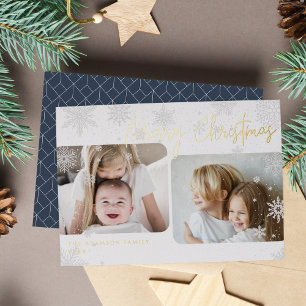 Snowy Script 2 Photo Merry Christmas Foil Holiday Card
