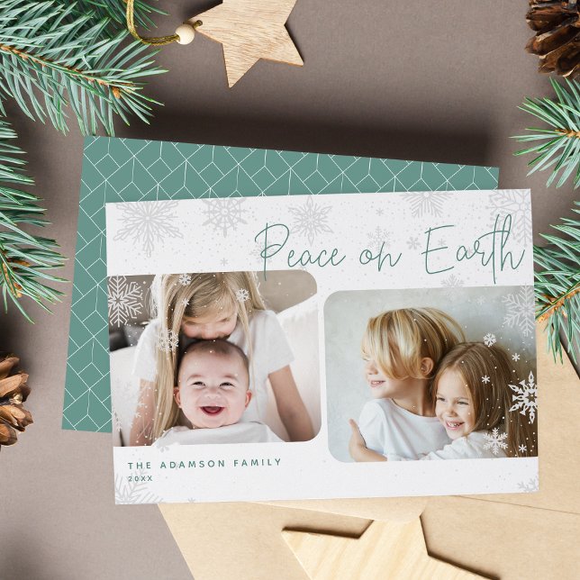 Snowy Script | 2 Photo Peace on Earth Holiday Card (Creator Uploaded)