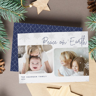 Snowy Script   2 Photo Peace on Earth Holiday Card