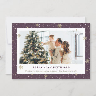 Snowy Season’s Greetings Purple Photo Holiday Card