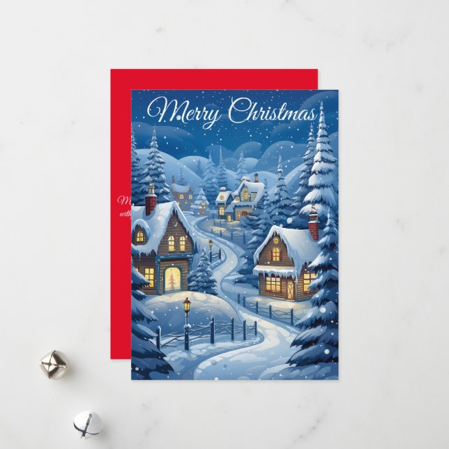 Snowy Serenity Village: Holiday Card (Front/Back In Situ)