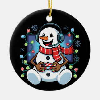 Snowy Snowman Gamer Ceramic Ornament