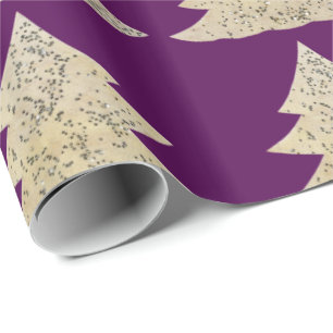 Snowy sparkle spruce on purple wrapping paper