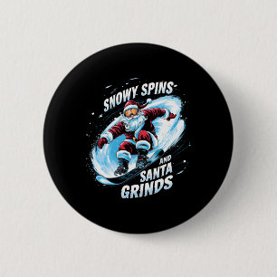 Snowy Spins Santa Grinds Snowboarder Christmas Sno 6 Cm Round Badge