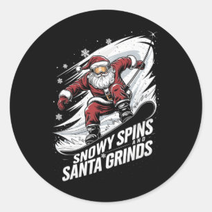 Snowy Spins Santa Grinds Snowboarder Christmas Sno Classic Round Sticker