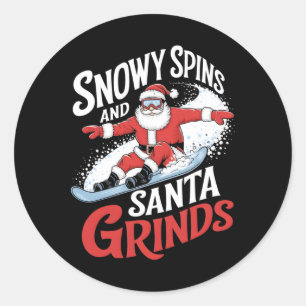 Snowy Spins Santa Grinds Snowboarder Christmas Sno Classic Round Sticker