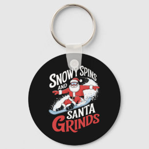 Snowy Spins Santa Grinds Snowboarder Christmas Sno Key Ring