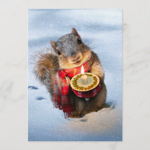 Snowy Squirrel Holding Candle Invitation