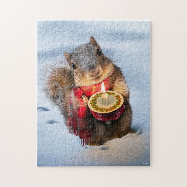 Snowy Squirrel Holding Candle Jigsaw Puzzle (Vertical)