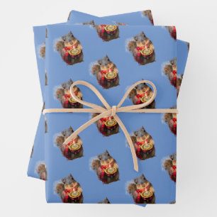 Snowy Squirrel Holding Candle Wrapping Paper Sheet