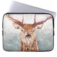 Snowy Stag Painting By MirandaPA - Laptop Sleeve